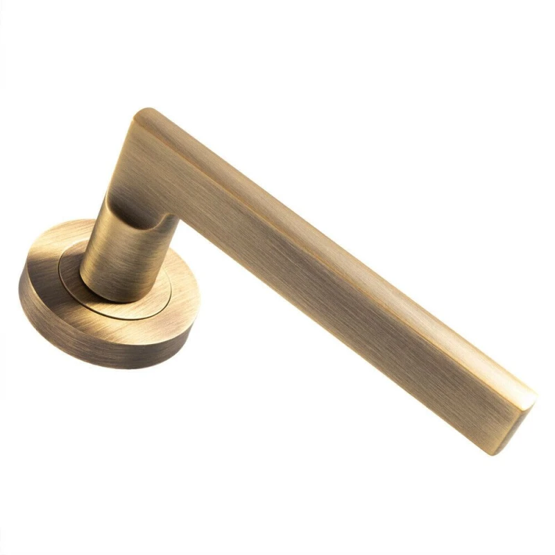 Image of Loops PAIR Straight Plinth Mounted Lever on Round Rose Concealed Fix Antique Brass Metallics