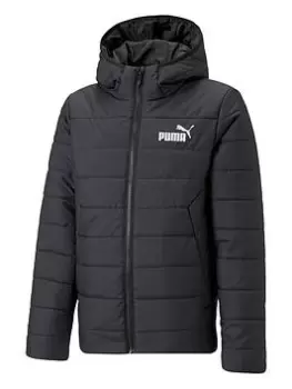 image of Boys, Puma Unisex Essentials Hooded Padded Jacket - Black, Size 7-8 Years