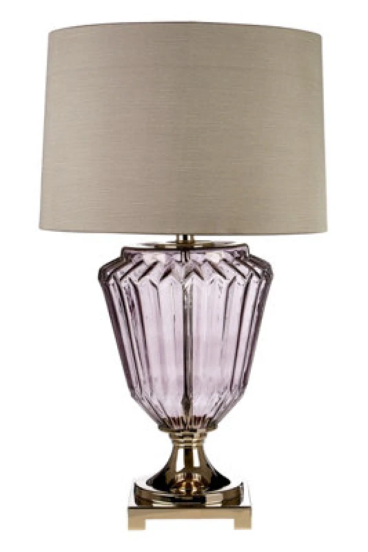 Image of Orsina Sturdy Pleated Glass Table Lamp With Grey Shade, Decorative Bedside Light For Bedroom, Ambient Night Light