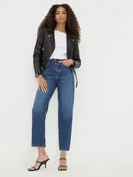 Image of Dorothy Perkins High Rise Straight Leg Jeans - Dark Wash, Blue, Size 6, Women