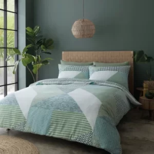 image of Catherine Lansfield Larsson Geo Green Duvet Cover and Pillowcase Set Green