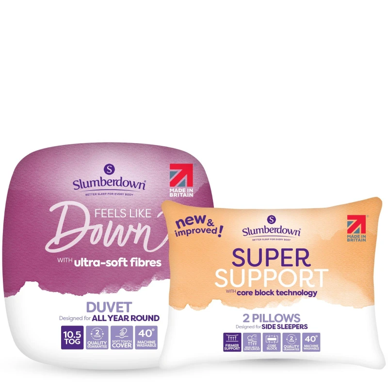 Image of Slumberdown Feels Like Down Duvet 2 Super Support Pillows 10.5 Tog unisex King