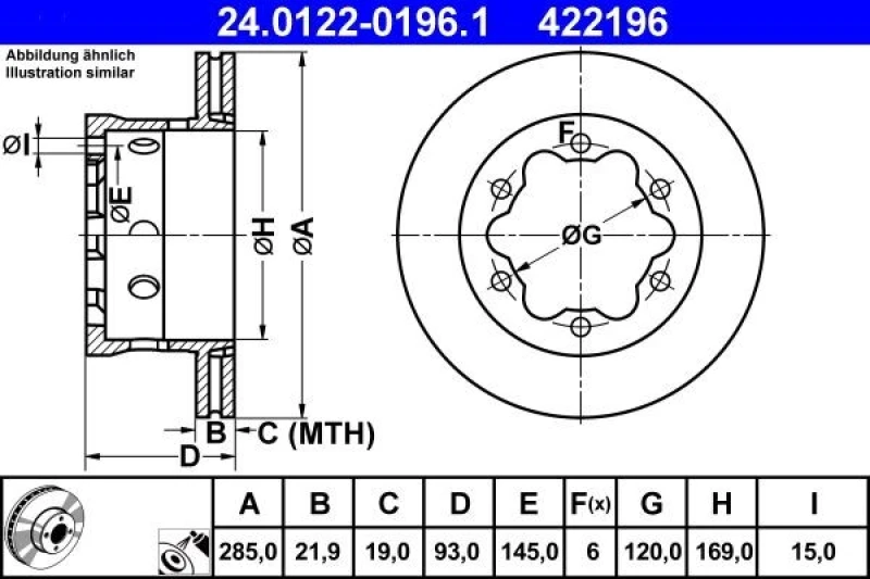 Image of ATE 24.0122-0196.1 Brake disc Vented, Coated, Alloyed/High-carbon Brake Disc (82)