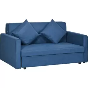 image of 2 Seater Sofa Bed Convertible Bed Settee w/ 2 Cushions Storage Dark Blue - Blue - Homcom