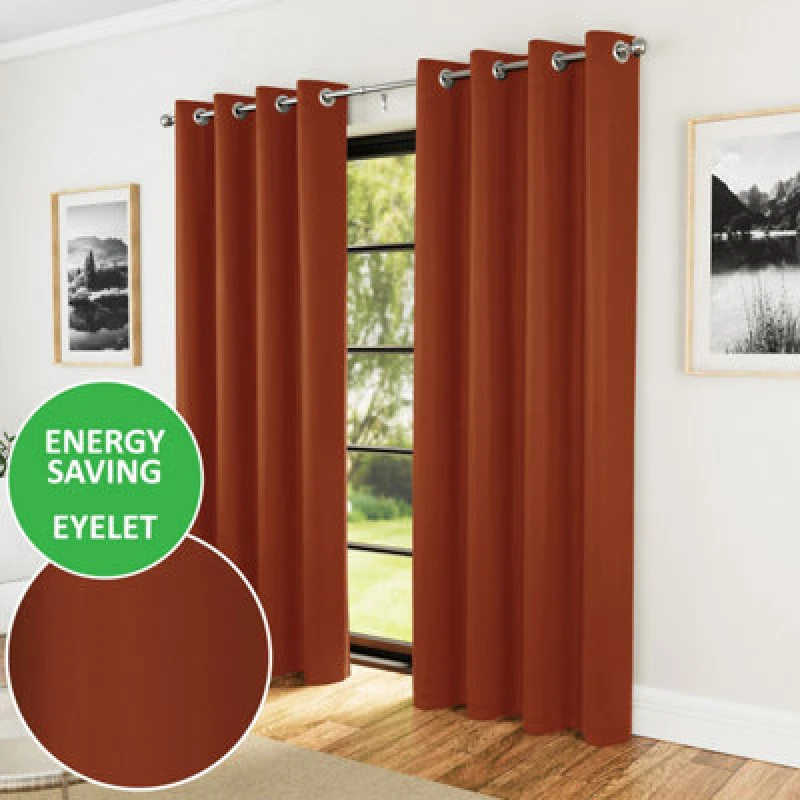 Image of Enhanced Living Nightfall Plain Supersoft Orange Thermal Blockout Eyelet Curtains (Pair) - 90 X 90" (229 X 229Cm)