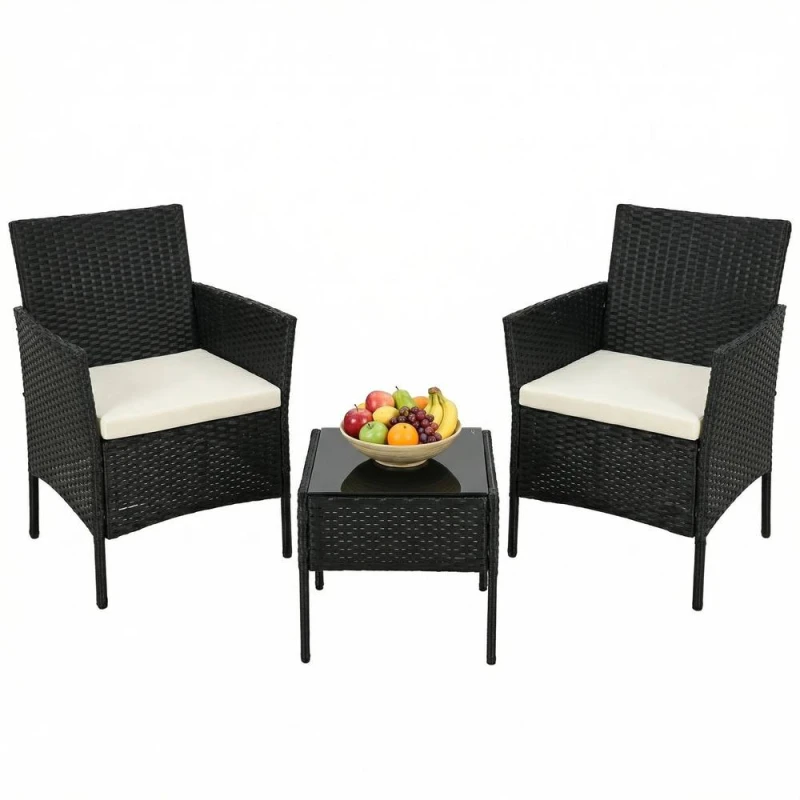 Image of Alivio 2 Patio Chairs with Cushions & Coffee Table, Weather-Resistant in Black Unisex