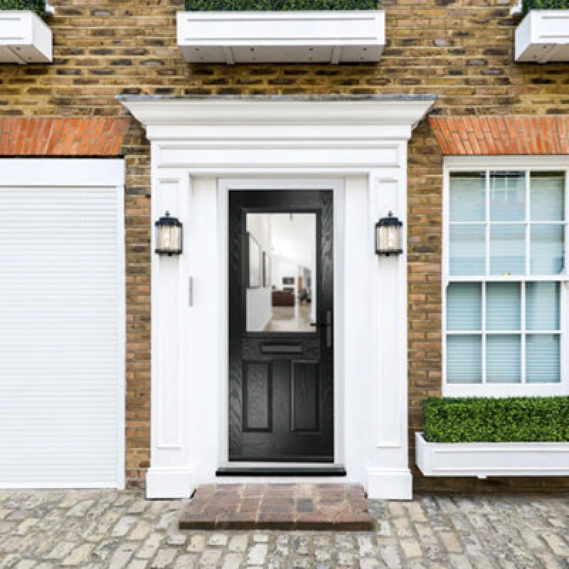 Image of Lacerta Composite Door Lytham Black 890mm X 2090mm Open In Left Hand Clear Glass 10 Year Guarantee - Free Delivery & Smart Lock