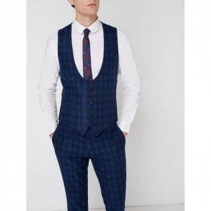 Label Lab Turner Skinny Fit Large Check Suit Waistcoat - Blue