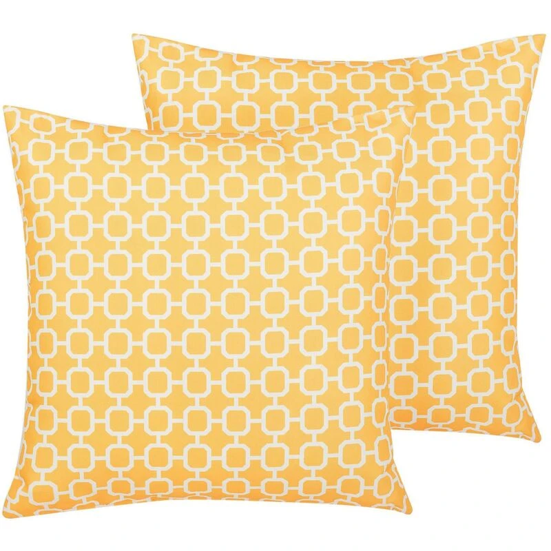 Image of Beliani Set Of 2 Outdoor Cushions Astakos Geometric Pattern 40 X 40 Cm Yellow
