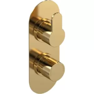 image of Arvan Thermostatic Concealed Shower Valve with Diverter Dual Handle - Brushed Brass - Nuie