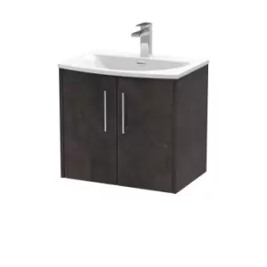 image of Hudson Reed Juno 600mm Wall Hung 2 Door Vanity & Curved Basin - Metallic Slate