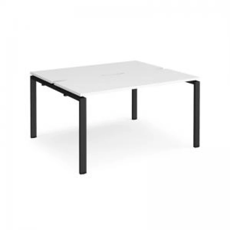Image of Adapt Bench Desk 2 Person Starter Rectangular Desks 1400mm White Tops With Black Frames 1200mm Depth Adapt White E1412-SB-K-WH