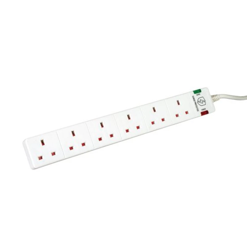 Image of 5 Star 5 Star 6-Gang Surge Protection Extension Lead 2m White FS668151 FS668151