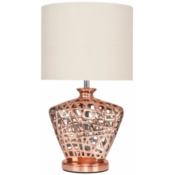 Kalvin Lattice Vase Table Lamp in Copper with Rolla Shade - Beige