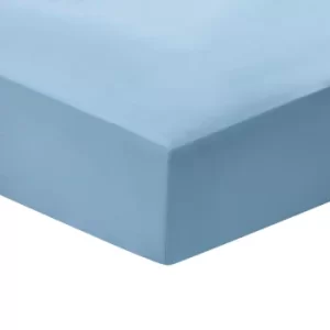 Image of Joules Cotton Percale Plain Dye Single Fitted Sheet, Coastal Blue