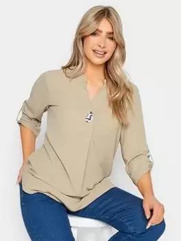 Image of M&Co Statement Button Tab Sleeve Shirt, Natural, Size 12, Women