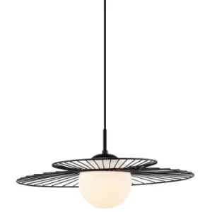 image of Italux Sarah - Modern Hanging Pendant Black 1 Light with Black, White Shade, E27