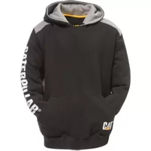 Image of Caterpillar Mens Logo Panel Hooded Sweatshirt Black 4XL