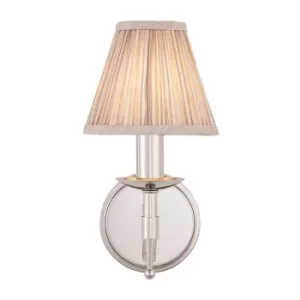 Image of Stanford 1 Light Indoor Candle Wall Light Polished Nickel Plate with Beige Shade, E14