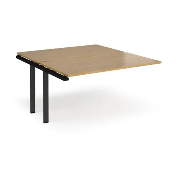 Image of Adapt Bench Desk Add On Rectangular Desk 1400mm With Sliding Tops Oak Tops With Black Frames 1600mm Depth Adapt Oak STE1416-AB-K-O
