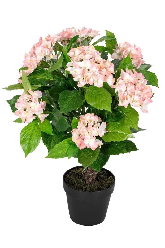 Image of Homescapes Hydrangea Bush Artificial Plant with Pot, 70cm Light Pink