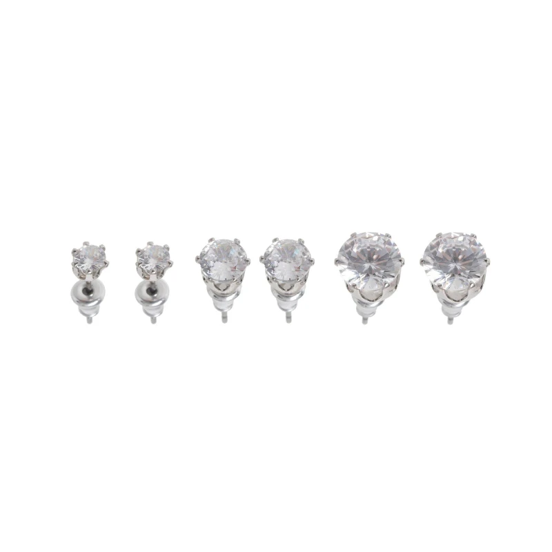 Image of Miso 3 Pack Crystal Stud Earring - Silver Silver One Size