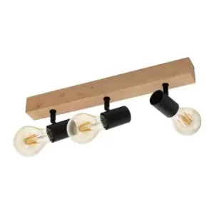 Image of Wall Light Colour Brown Wood Back Plate Black Bulb Holder Bulb E27 3x60W