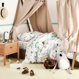 Image of Linen House Kids Down By The River Print 100% Cotton Duvet Cover Set, Multi, Single