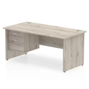 image of Impulse 1600 Rectangle Panel End Leg Desk Grey Oak 1 x 2 Drawer Fixed Ped