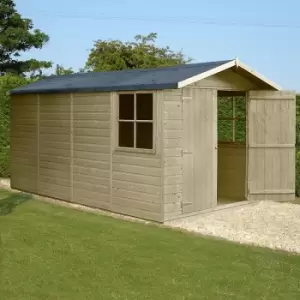 image of 13' x 7' Shire Jersey Premium Pressure Treated Double Door Wooden Garden Shed (4.34m x 2.2m)