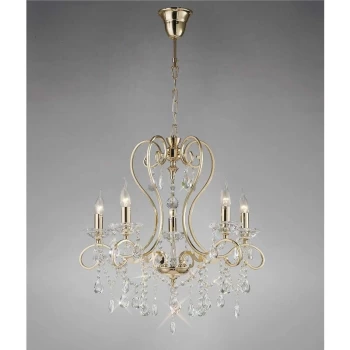 image of Vela pendant light 5 bulbs gold / crystal