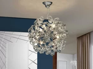 Image of Nova 8 Light Dimmable Crystal Ribbon Ceiling Pendant with Remote Control Chrome, G9