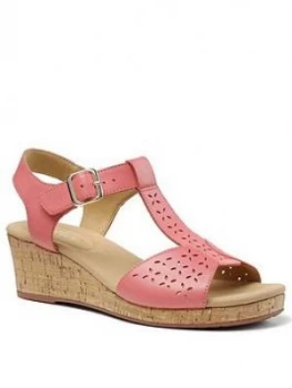 image of Hotter Martinique Wedge Heeled T-Bar Sandals - Coral