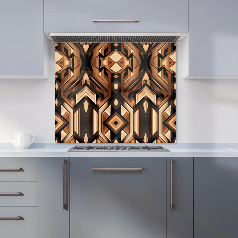 Image of Warren Reed - Designer Black & Brown Intricate Pattern Kitchen Splashback Size: 600mm x 750mm Brown Unisex 600mm x 750mm