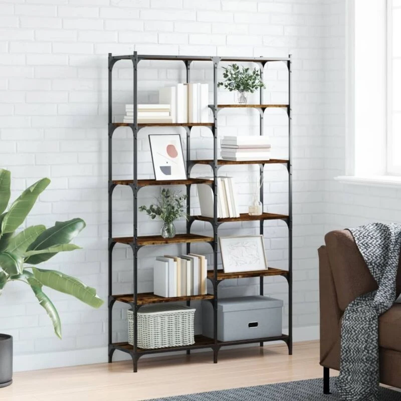 Image of VIDAXL Vidaxl - Bookshelf Smoked Oak 100x32x170cm Engineered Wood and Iron 8720845940898