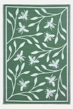 Image of Green Floral Outdoor Rug with Bumble Bee Design, 182 x 122 cm