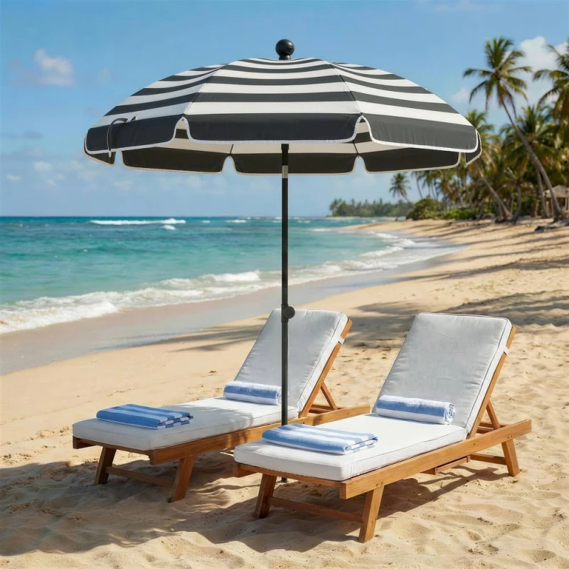 Image of OUTSUNNY 1.8 m Beach Umbrella Parasol with Sand Anchor, Tilt, Grey/White in Grey Grey Unisex