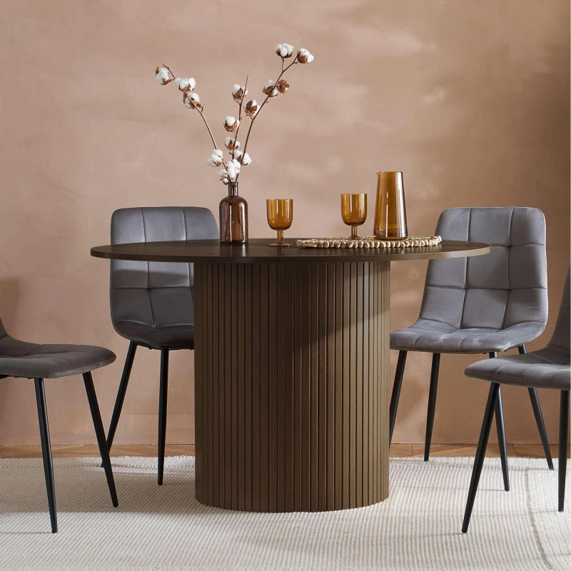Image of Birlea Axel Walnut Round Dining Table and 4 Chair Set