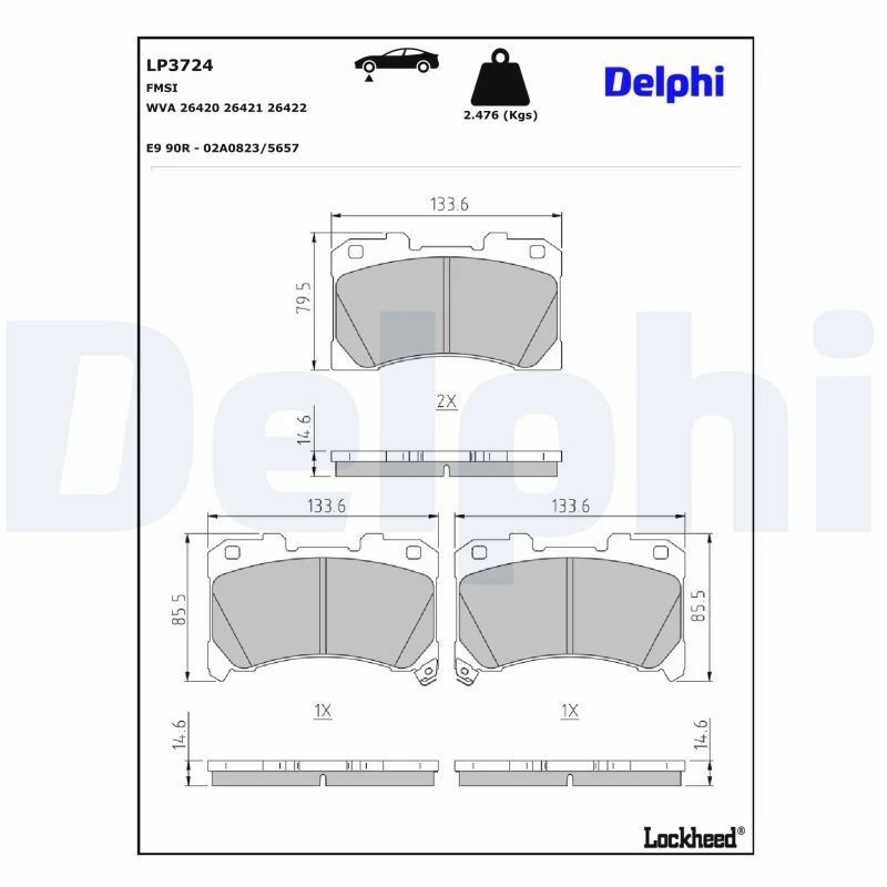 Image of DELPHI Brake pad set DELPHI LP3724