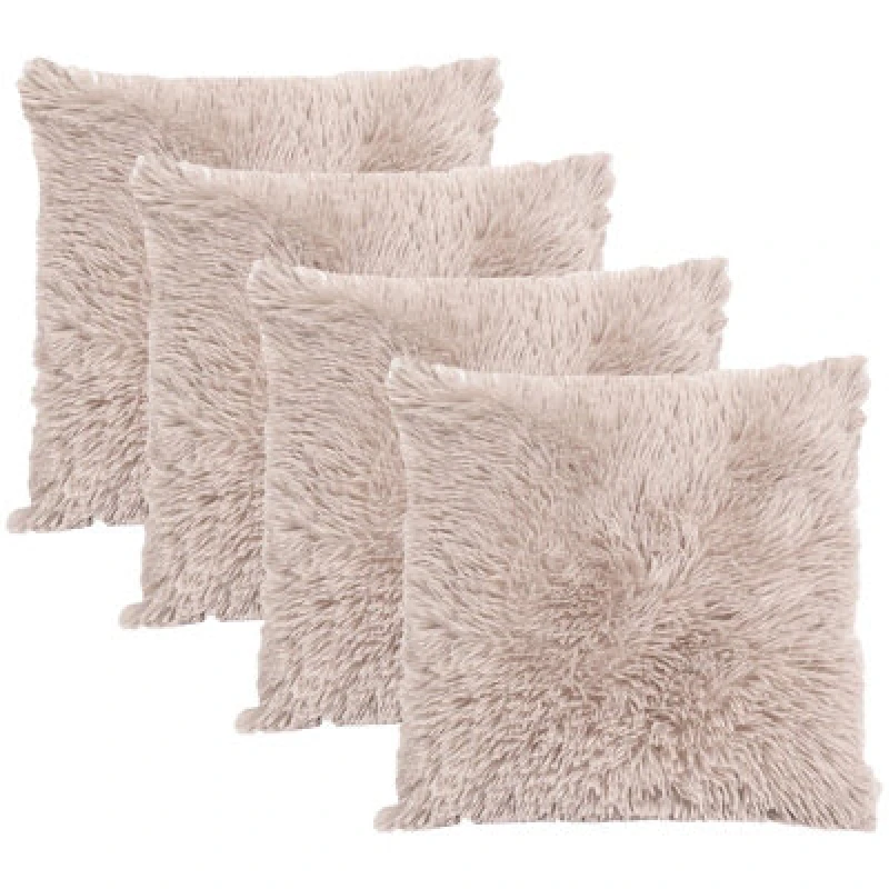 Image of OHS OHS Set of 4 Soft Fluffy Shaggy Square Cushion Covers in Natural Size: 45cm x 45cm Natural 45cm x 45cm Unisex 5027434214808