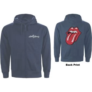 Image of The Rolling Stones - Classic Tongue Mens XXX-Large Zipped Hoodie - Petrol Blue
