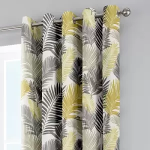 image of Fusion Tropical Ochre Eyelet Curtains Ochre