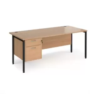 image of Office Desk Rectangular Desk 1800mm With Pedestal Beech Top With Black Frame 800mm Depth Maestro 25 MH18P2KB