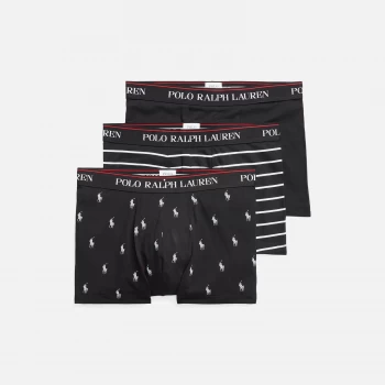Image of Polo Ralph Lauren Mens Classic 3 Pack Trunks - Black Stripe/Black AOPP - S