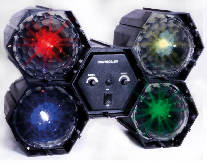 Image of FXLAB 4 Way Multi-Coloured LED Crystal Effect Disco/Party Pod Light With Built-in Sound to Light Controller ELV-414725