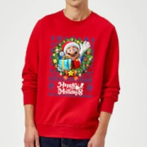 Image of Nintendo Super Mario Happy Holidays Mario Christmas Sweatshirt - Red - S
