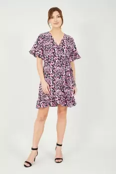 Image of Pink Leopard Print Wrap Skater Dress