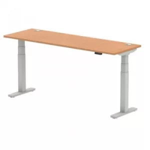 image of Air 1800 x 600mm Height Adjustable Desk Oak Top Cable Ports Silver Leg