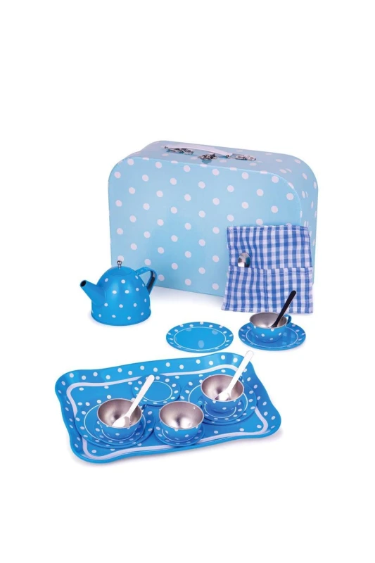 Image of Bigjigs Toys Polka Dot Tea Set Bright Blue