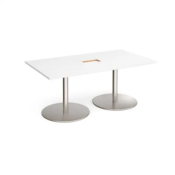 image of Eternal Rectangular Office Boardroom Table with Power Module Cut Out - White - Brushed Steel Base - W1800mm